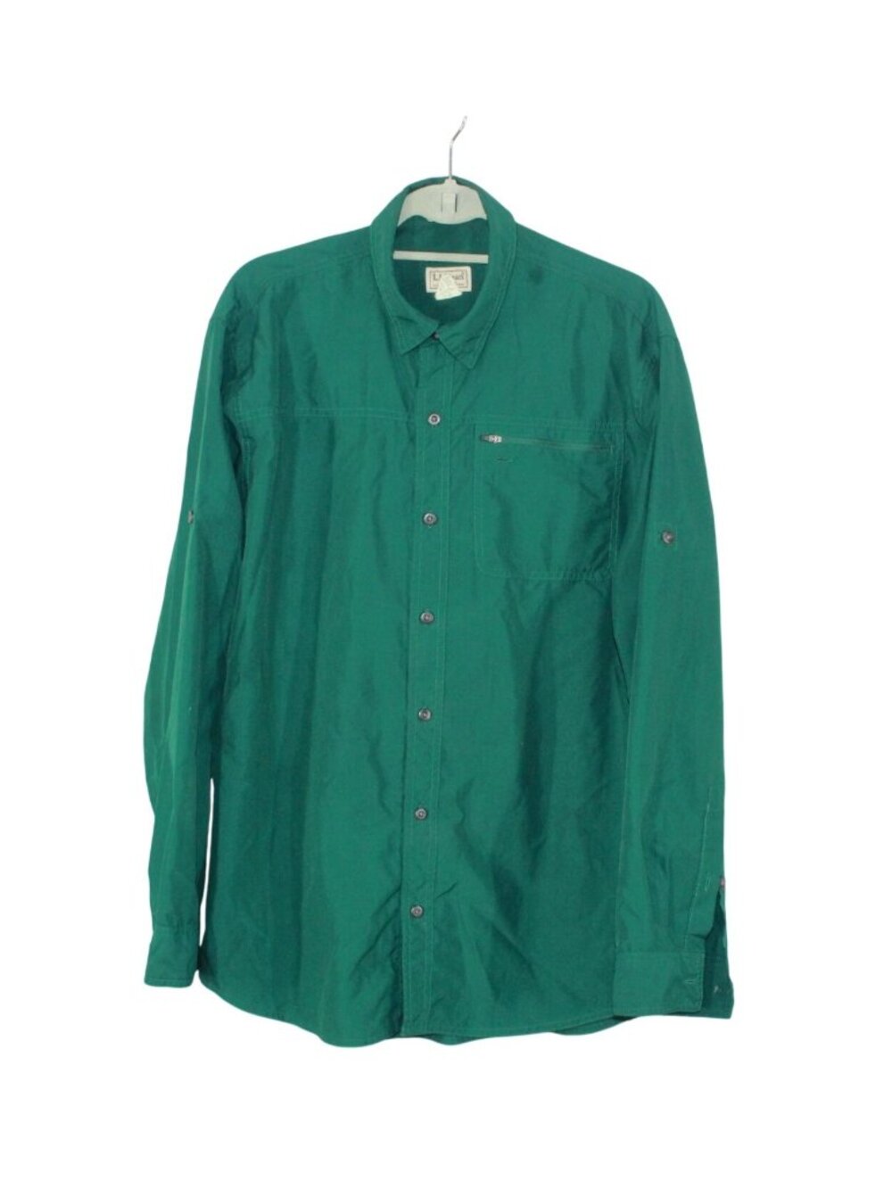 LL Bean Green Ripstop Long Sleeve Outdoor Utility Fishing Shirt Size Large